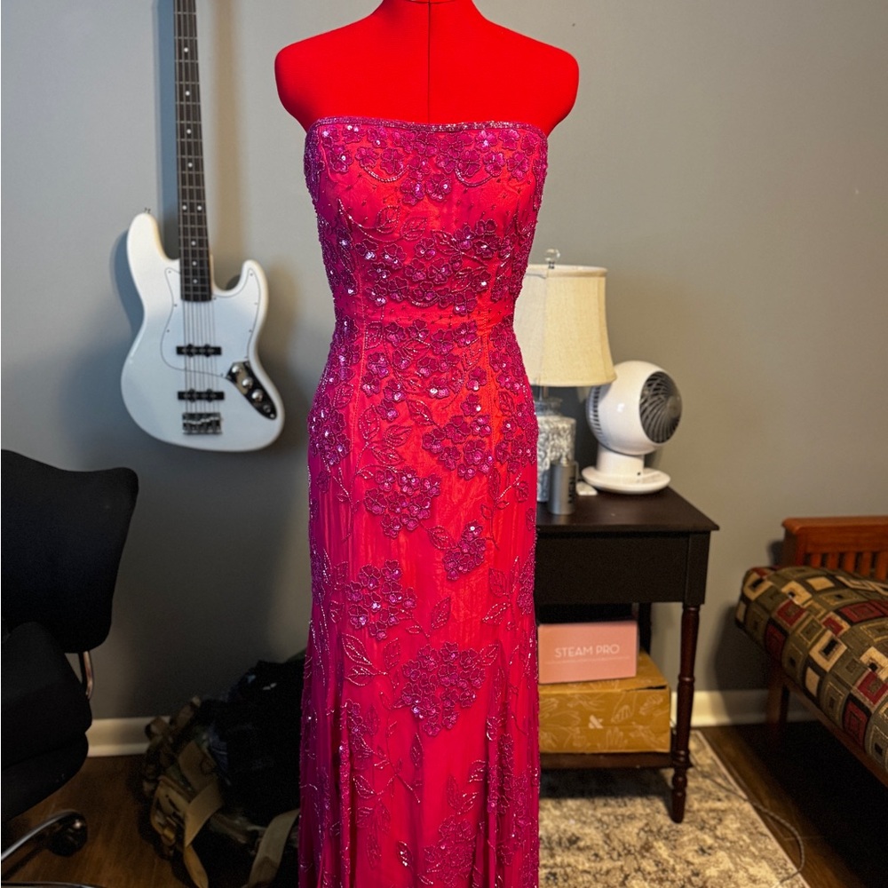Sean Collection Strapless Fuchsia Gown